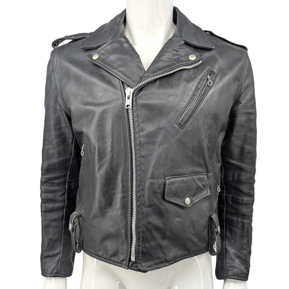 Vintage Schott Perfecto Steerhide Leather Motorcycle Jacket 44 Black Biker Talon